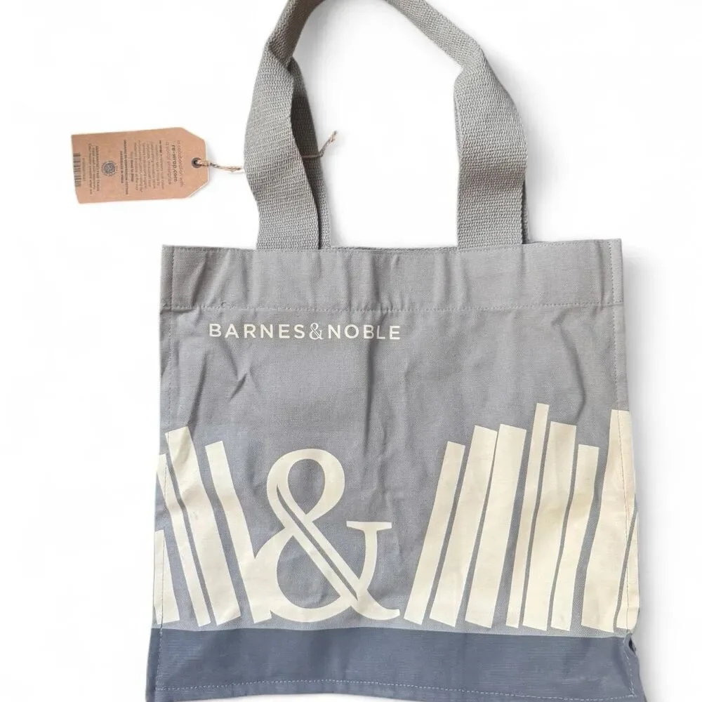 Barnes & Noble Organic Cotton Tote Bag NWT Book Tote Re-Use Fair Trade Gray